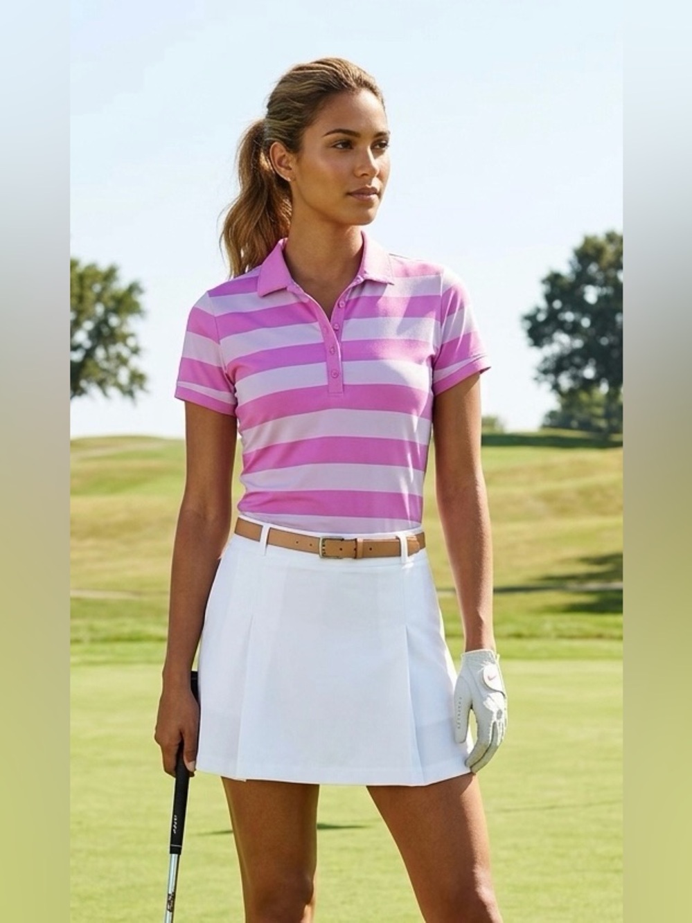 Nike Golf Tour Performance Dri-FIT pink / purple Striped Polo Shirt S